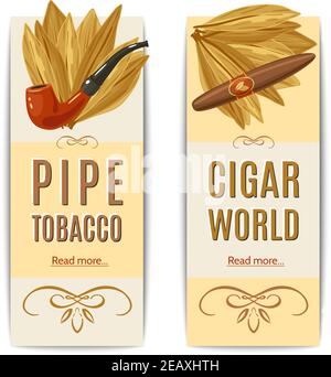 Tobacco vertical banners set with pipe and cigar elements isolated vector illustration Stock Vector