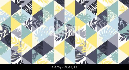 Exotic trendy seamless pattern, illustrated floral vector tropical leaves in triangles. Pattern for background printing Stock Vector