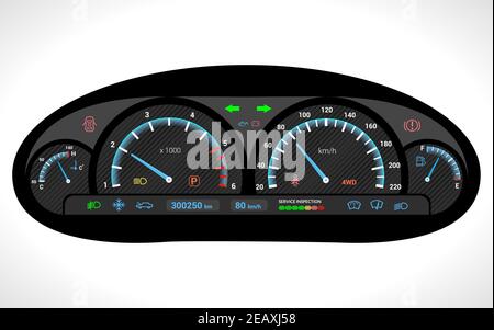 Car dashboard auto speedometer panel isolated on white background vector illustration Stock Vector