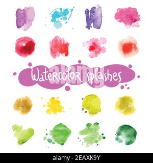 Watercolor splashes abstract colorful ink drops set isolated vector illustration Stock Vector