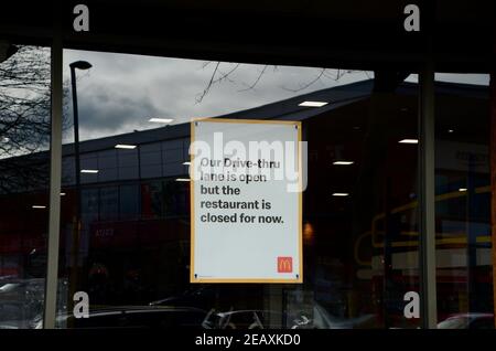 macdonalds restaurant with drive through only due to coivd19 pandemic london england Stock Photo