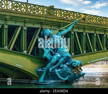 Pont Mirabeau bridge over the Seine river after a snowfall - Paris, France Stock Photo