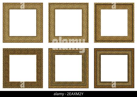 Big set of squared vintage black and golden grunge frame. Place for text. Vintage antique beautiful rectangular frames. Template vector illustration Stock Vector