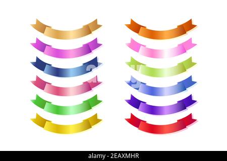 Set of colorful flat ribbons isolated on white background. Ribbon banner vector illustration. Hand drawn lace. Stock Vector