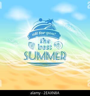 The best summer ever tropical holiday vacation background advertisement poster with beach sea waves abstract vector illustration Stock Vector