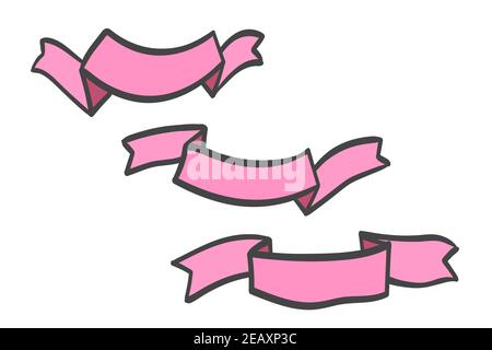 Set of pink silhouette doodle ribbons isolated on white background ...