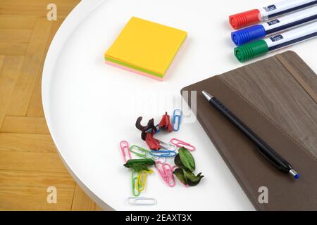 Office supplies on white table Stock Photo
