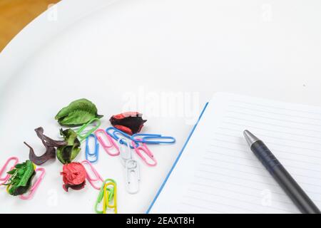 Office supplies on white table Stock Photo