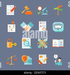 Legal compliance deal protection and copyright regulation flat icons set isolated vector illustration Stock Vector