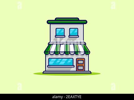 Green two floors store building design Stock Vector