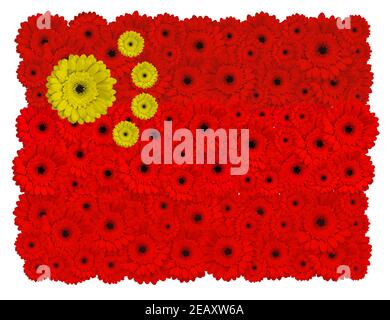 Chinese flag made of gerbera flowers, isolated on white Stock Photo