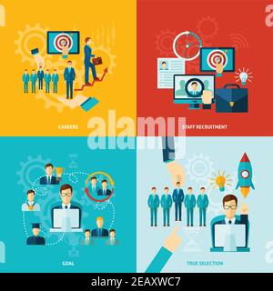 Career design concept set with staff recruitment and selection flat icons isolated vector illustration Stock Vector