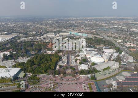 An aerial view of Disneyland Park, Wednesday, Feb. 10, 2021, in Anaheim, Calif. Stock Photo