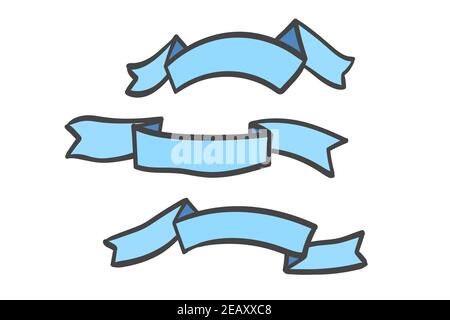 Set of blue silhouette doodle ribbons isolated on white background ...