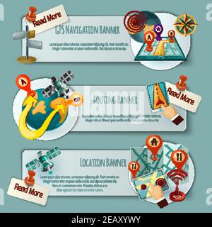 Gps navigation location and routing travel horizontal 3d paint set isolated vector illustration Stock Vector