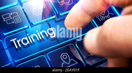 Training Written on the Blue Key of Futuristic Keyboard. Training Key on Conceptual Keyboard.3D. Stock Photo