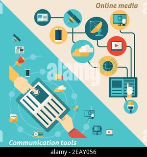 Media corner set with online communication tools elements isolated vector illustration Stock Vector