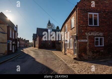 Narrow and empty Church Street and corner of Bury Line in Chesham, town in Buckinghamshire, England Stock Photo