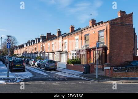 Row of Victorian Terraced houses in the smart Birmingham suburb of Harborne Stock Photo