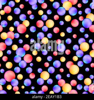 Abstract fashion polka dots background. Black seamless pattern with purple textured circles. Template design for invitation, poster, card, flyer Stock Vector