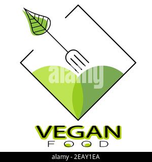 vegetarian restaurant logo with green heart fork and leaf 2 Stock Vector