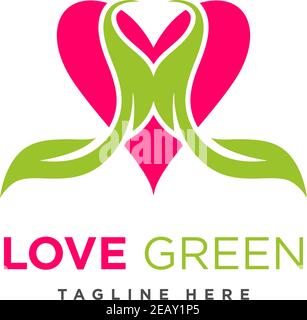 green leaf love logo your company Stock Vector