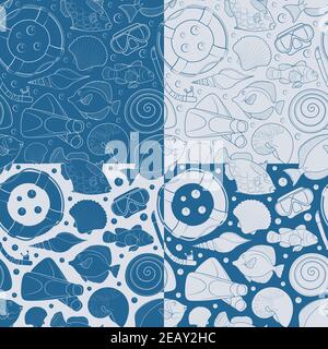 Set of seamless vector pattern with sea elements. Stock Vector