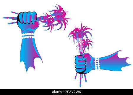 The human hand or Farmer hand holding a cane neon sign. Stock Vector