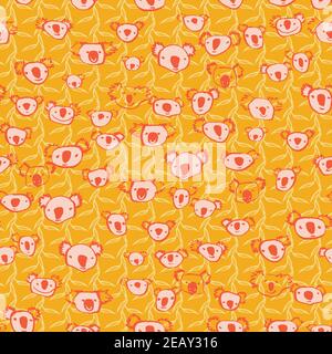 doodle coala heads seamless vector pattern Stock Vector
