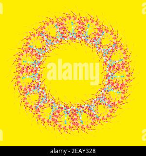 Pink red and blue radial pattern on a yellow background Stock Vector