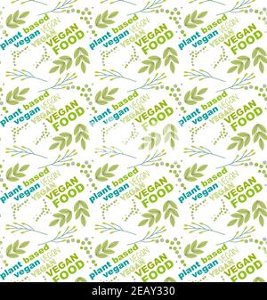 Vegan Life Seamless Vector Illustration - Plant based lifestyle repeating pattern Stock Vector