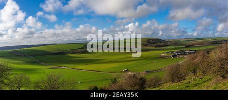 The view across Long Furlong towards Harrow Hill and the South Downs, West Sussex, UK Stock Photo