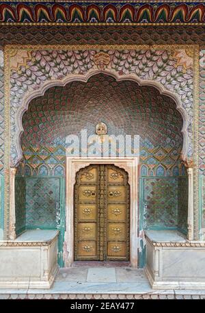 Rose gate at the City Palace complex Jaipur Rajasthan India Stock Photo