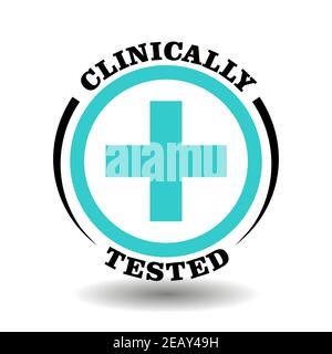 Clinically tested vector stamp with medical cross icon isolated on white. Round symbol for laboratory approved product packaging Stock Vector