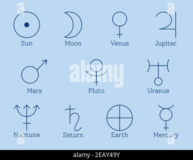 Ruling planets for zodiac signs in vector Stock Vector