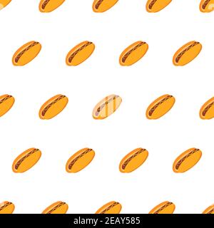 Cartoon hot dog seamless pattern for wallpaper print. American street fast food design. Stock Vector