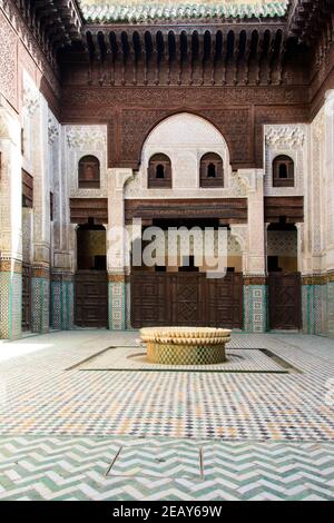 Inner courtyard of the Bou Inania Madrasa in Meknes, Morocco. Stock Photo