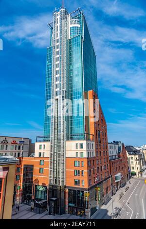 VASTERAS, SWEDEN, APRIL 19, 2019: View of the Skrapan skyscraper in the center of Vasteras, Sweden Stock Photo