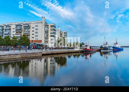 VASTERAS, SWEDEN, APRIL 19, 2019: Lakeside promenade in Vasteras, Sweden Stock Photo