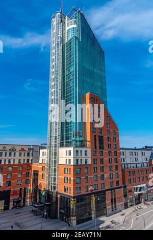 VASTERAS, SWEDEN, APRIL 19, 2019: View of the Skrapan skyscraper in the center of Vasteras, Sweden Stock Photo