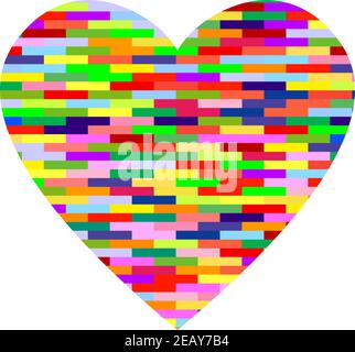 Heart on pattern background of many multi-colored bricks squares of bright colors. Design mosaic background. Vector illustration. Stock Vector