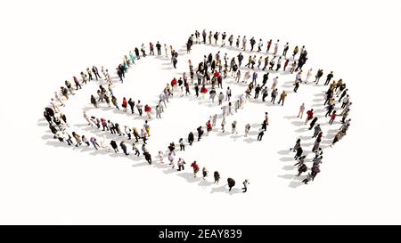 Concept or conceptual large community of people forming the image of a formula one car on white background Stock Photo