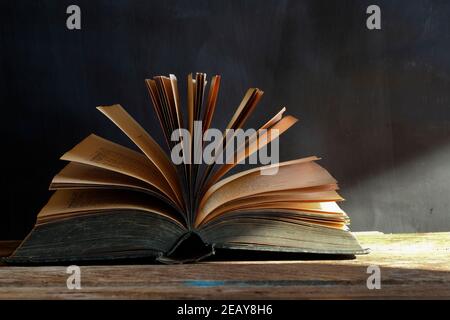 opened vintage book,reading,education,home office, back to school concept,free copy space Stock Photo