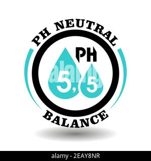 PH neutral vector stamp for cosmetics packaging symbol. Round drop icon with 5,5 acidic balance of health skin Stock Vector