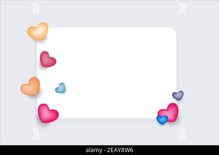 Valentine's day concept background. 3d hearts with white square frame. Happy valentine's day cards. Stock Vector