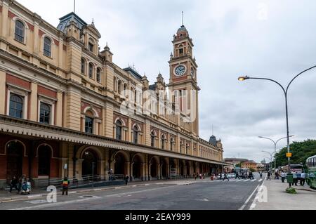 Luz mainline railway station in Sao Paulo, Brazil. Luz station was designed by an English Victorian architect, Charles Henry Driver and the materials Stock Photo