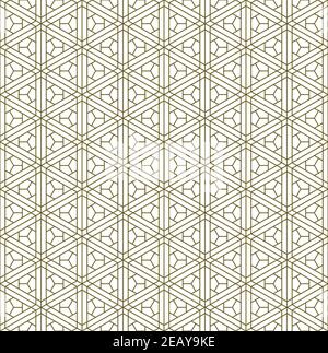 Japanese seamless Kumiko pattern in golden with average thin lines. Stock Vector