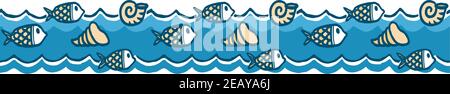 Vector illustration of various fishes and shells in the sea. Stock Vector