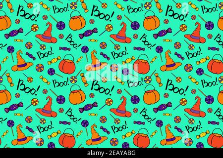 Sweets and witch halloween seamless pattern Stock Vector