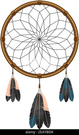 Native american indian magical  dream catcher with sacred feathers to filter thoughts icon sketch abstract vector illustration Stock Vector